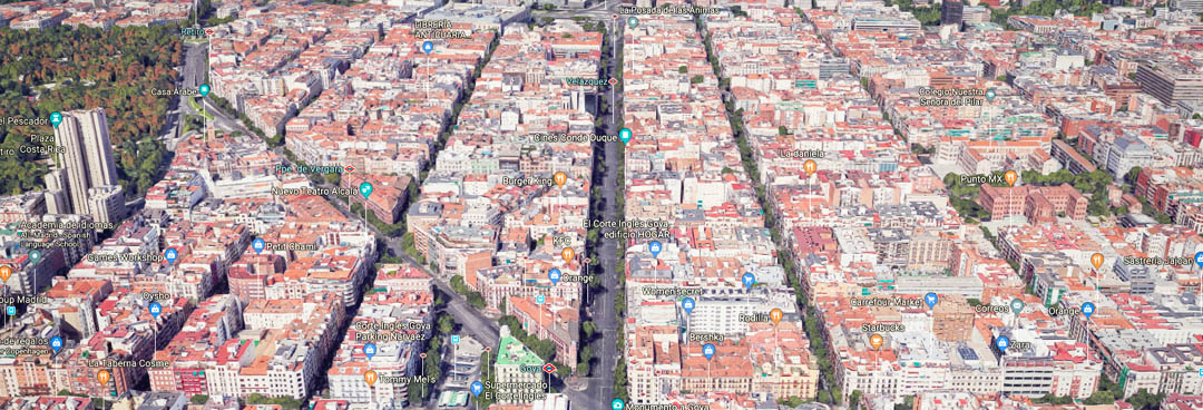 Calle Goya dirección norte, cruce con calle Alcalá - Tipos de calle en Madrid - Primera línea bis
